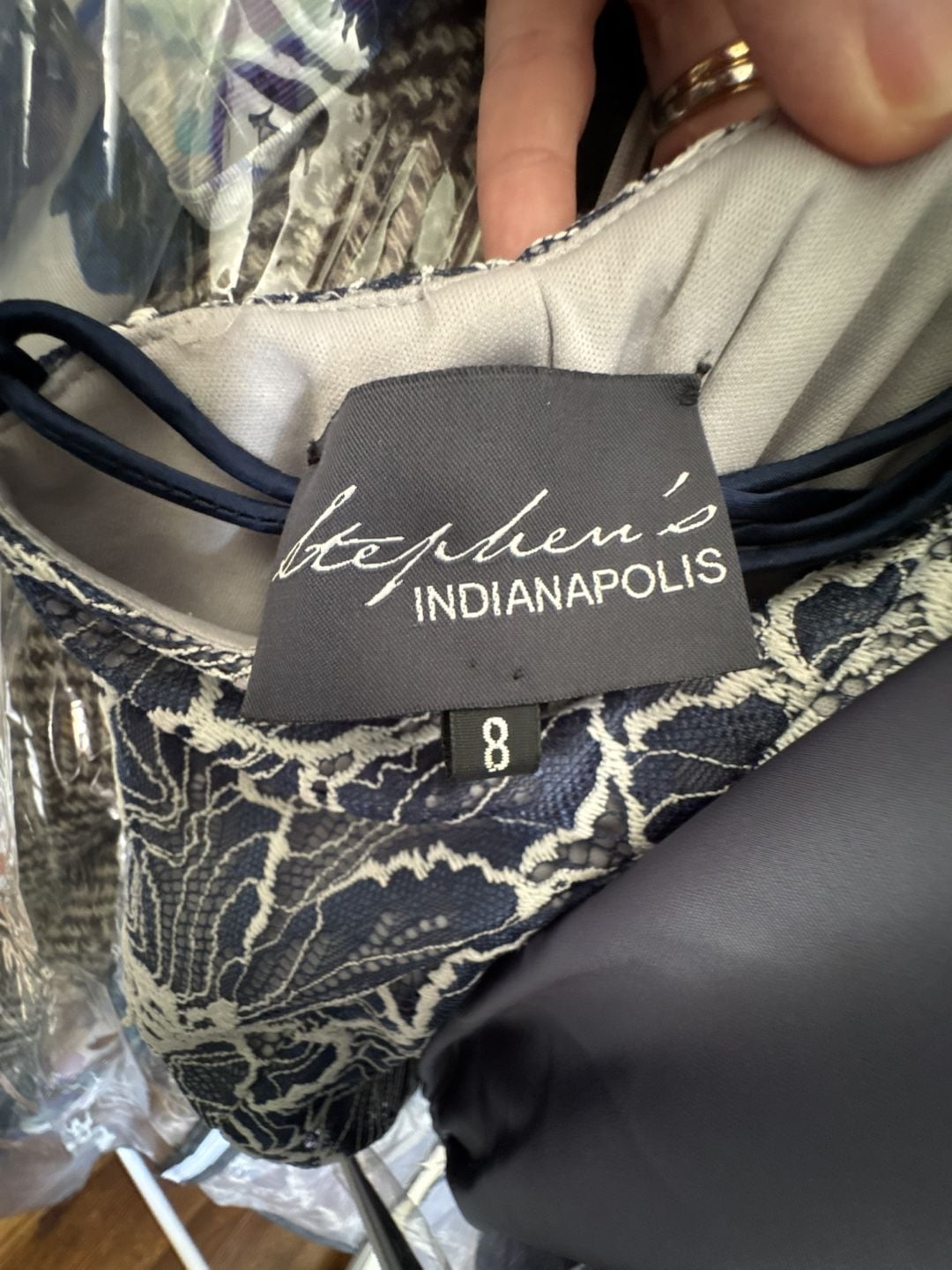 Y2K Stephen's Indianapolis Blue and White Lace Halter Gown- Lace-Up Back 11