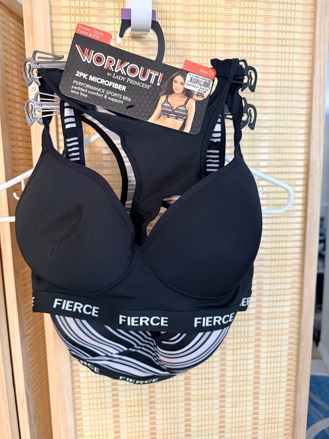 Workout by Lady Princess 2PK Microfiber Performance Sports Bra Fierce 1X 1