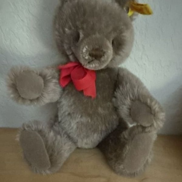 Steiff Jointed Mohair Teddy Bear with Red Ribbon 0202/26