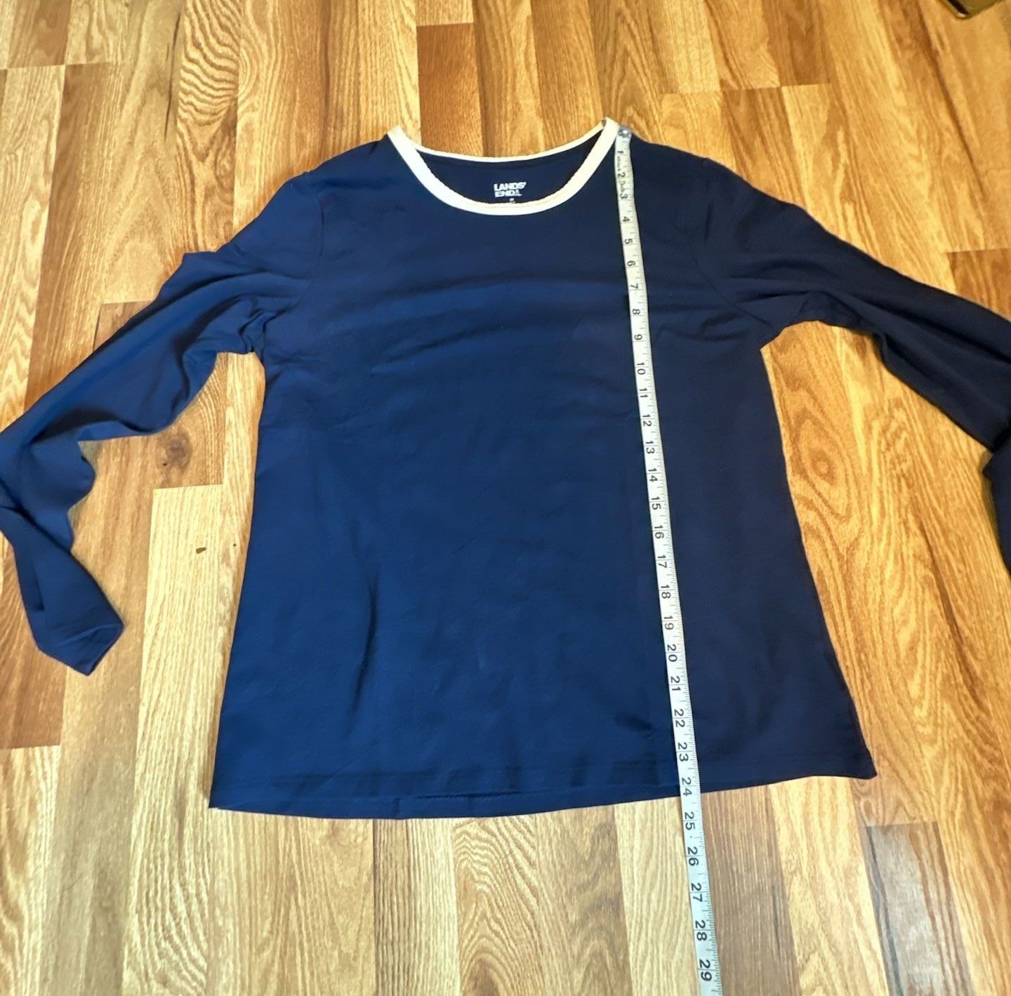 Lands' End Navy Blue Top Blue & White Striped Pants Pajama Set M 5
