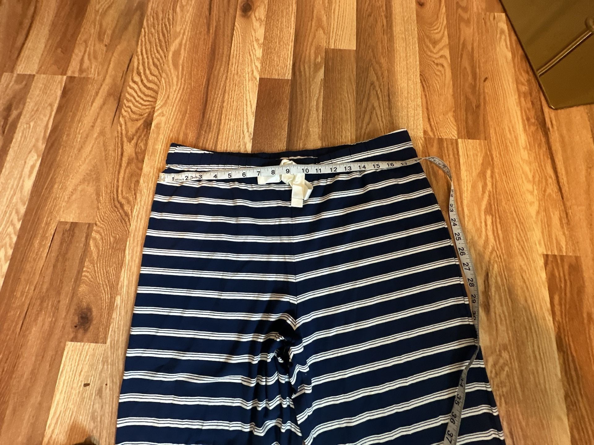 Lands' End Navy Blue Top Blue & White Striped Pants Pajama Set M 8
