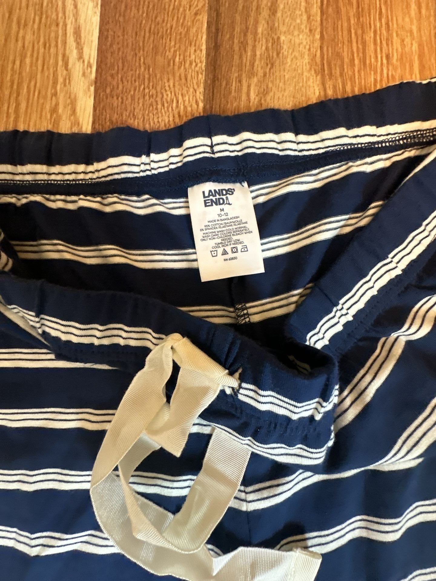 Lands' End Navy Blue Top Blue & White Striped Pants Pajama Set M 9