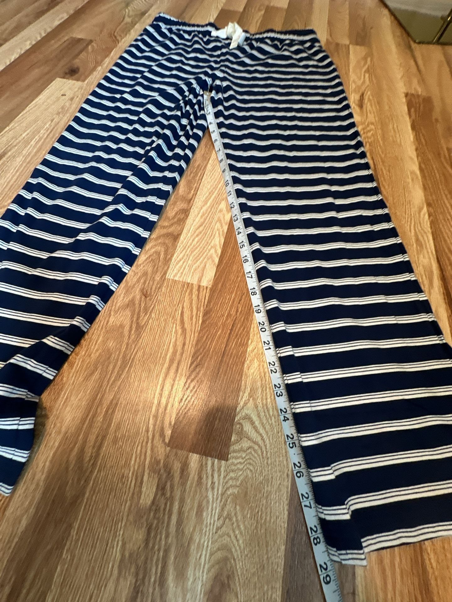 Lands' End Navy Blue Top Blue & White Striped Pants Pajama Set M 7