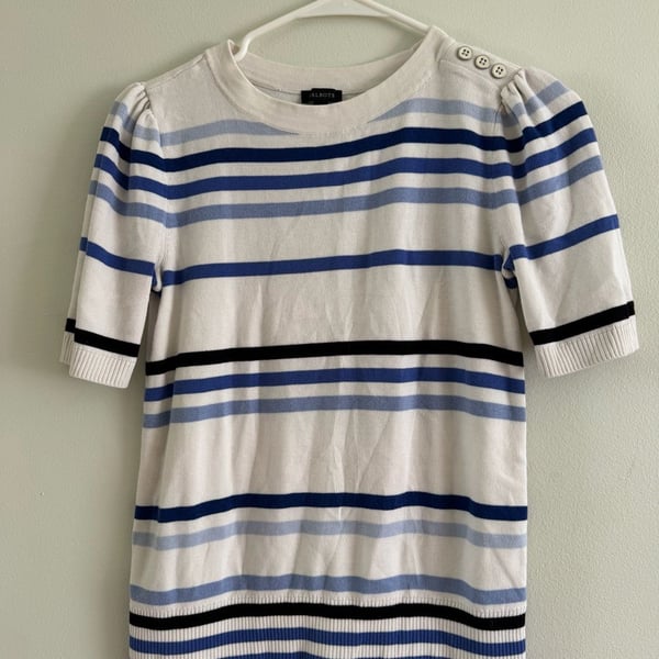 Talbots Striped Short Sleeve Sweater Top with Puff Shoulders XS