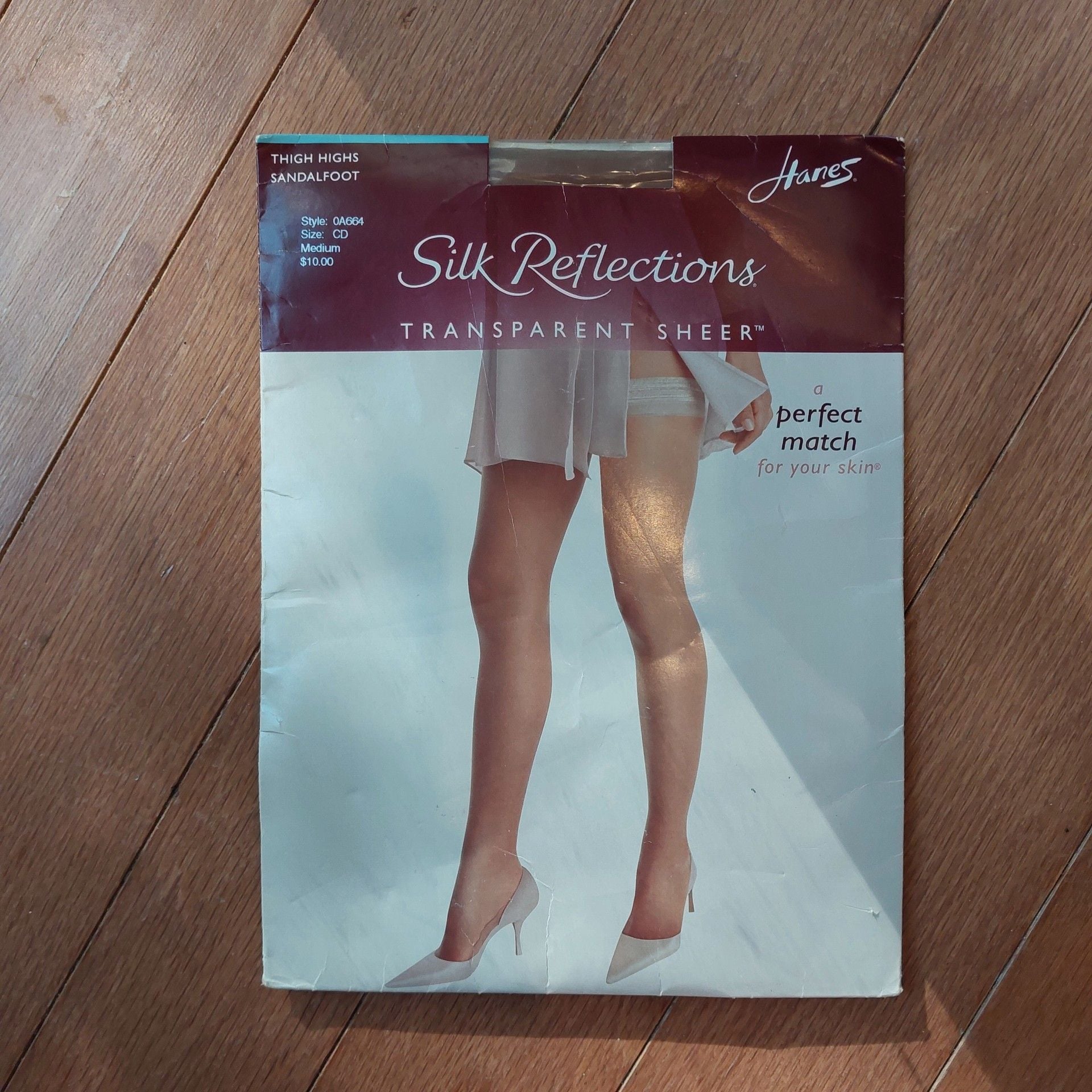 Hanes Silk Reflections Transparent Sheer Thigh Highs Sandalfoot Size CD Medium 1