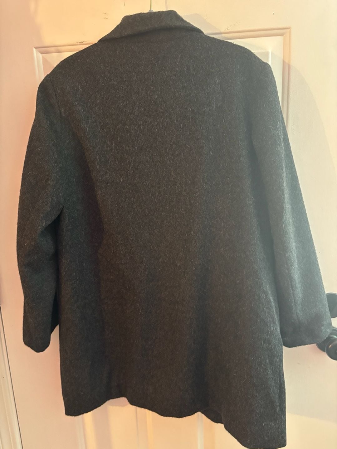 100% Baby Alpaca Dark Grey Open Front Coat with Floral Lining Size M 4