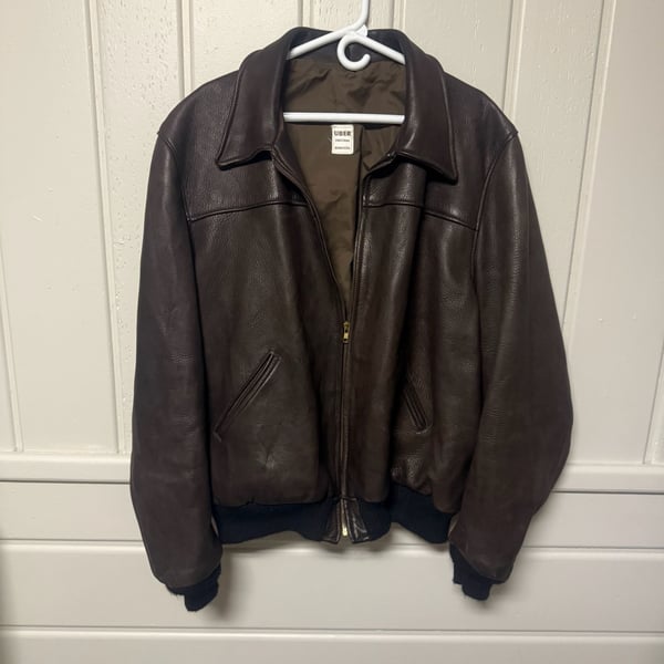 UBER Owatonna Minnesota Vintage Brown Leather Bomber Jacket