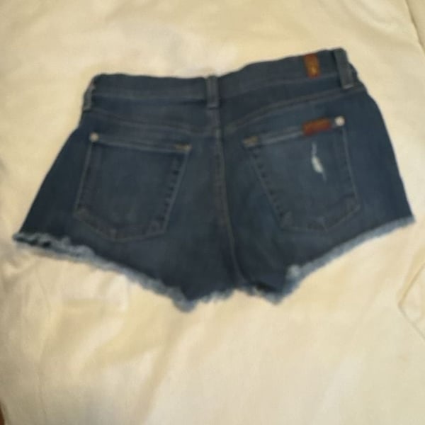 7 For All Mankind Womens Blue Mid Rise Ripped Raw Hem Boyfriend Shorts Size 25