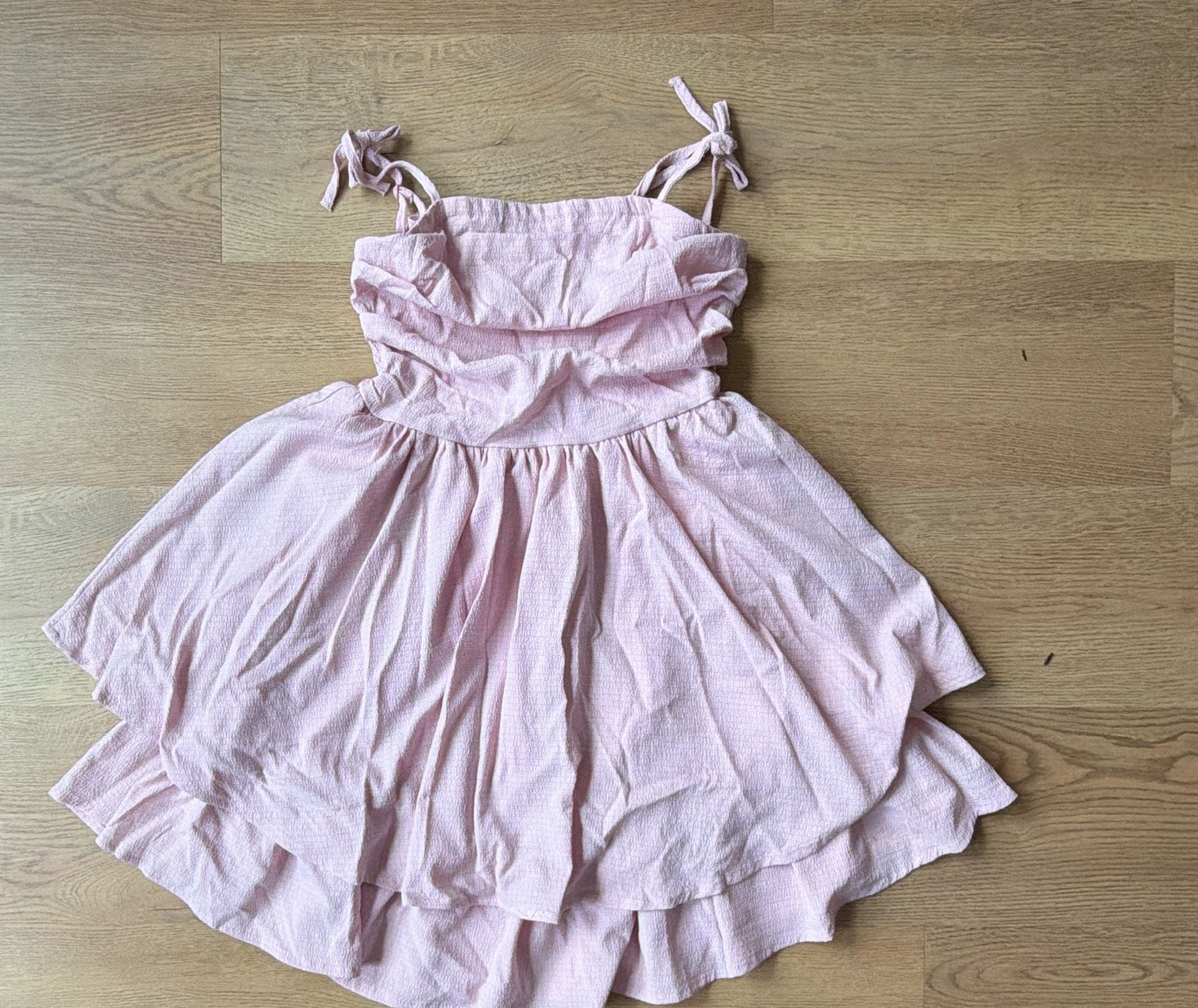 SHEIN Pink Woven Solid Color Ruffled Layered Casual Slip Dress 2