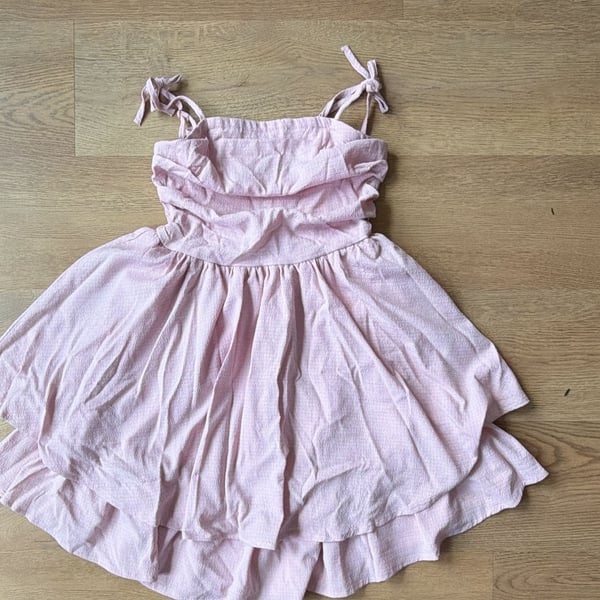 SHEIN Pink Woven Solid Color Ruffled Layered Casual Slip Dress