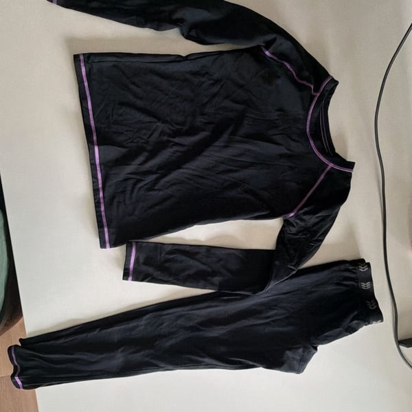 All in Motion Thermal Set Youth Girls S 6/7 Black Pink Trim 2 Piece Top Pants