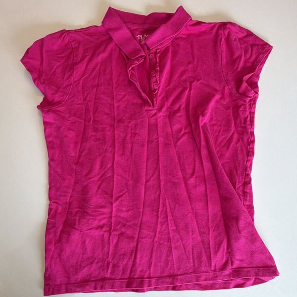Girls Uniform Short Sleeve Ruffle Pique Polo - PINK