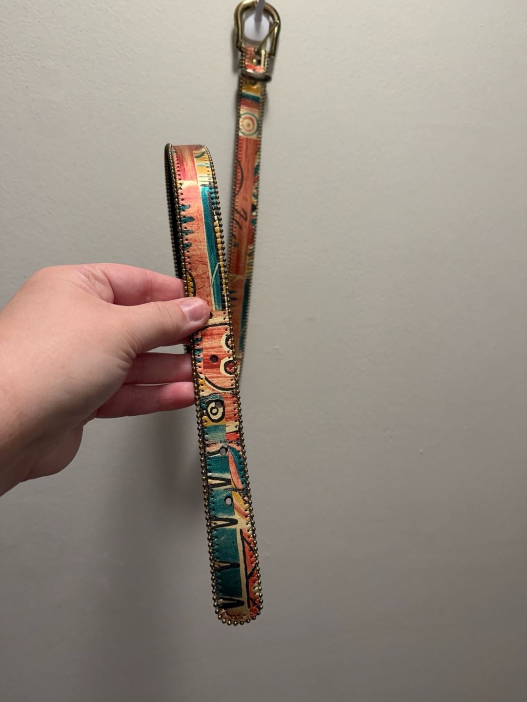 Dakota Ltd Vintage Abstract Print Leather Belt Size L Western Cowgirl 7