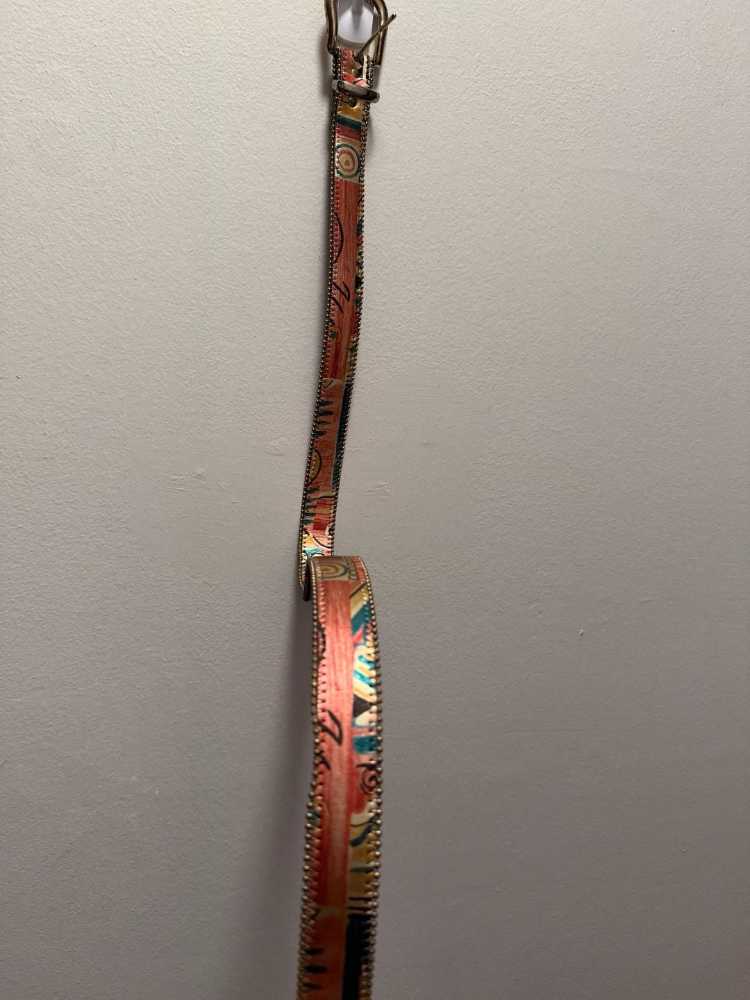 Dakota Ltd Vintage Abstract Print Leather Belt Size L Western Cowgirl 10