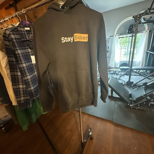 Stay Sober Black Pullover Hoodie with Orange Lettering