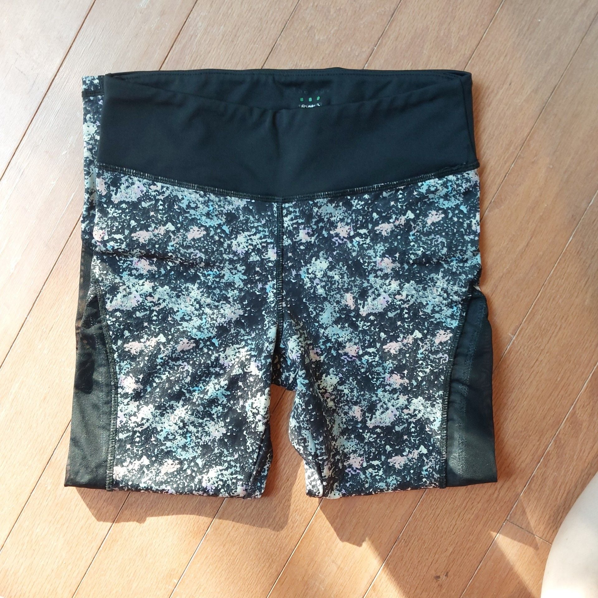 RBX Active Black Multi Floral Spritz Print Mesh Panel Leggings 3