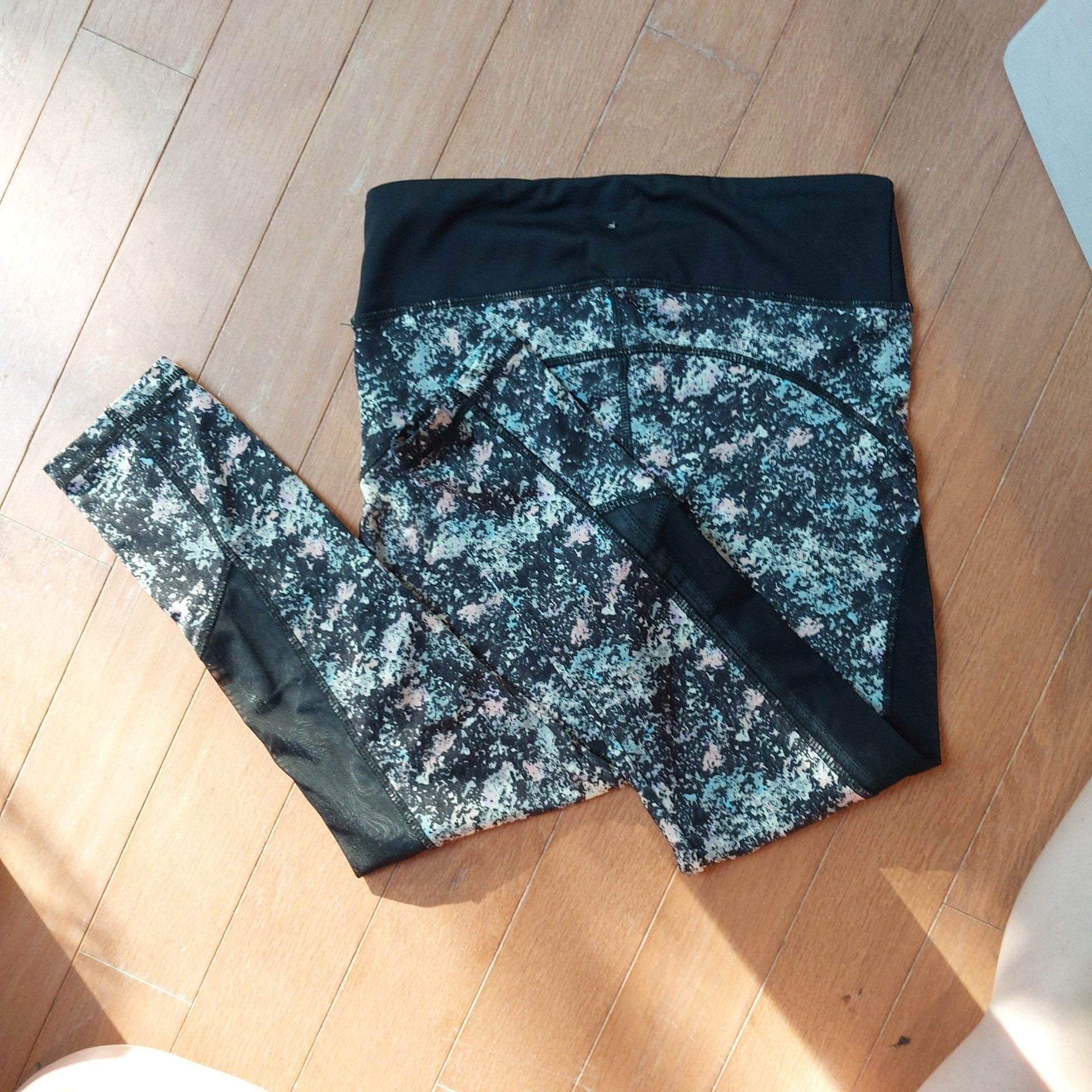 RBX Active Black Multi Floral Spritz Print Mesh Panel Leggings 6