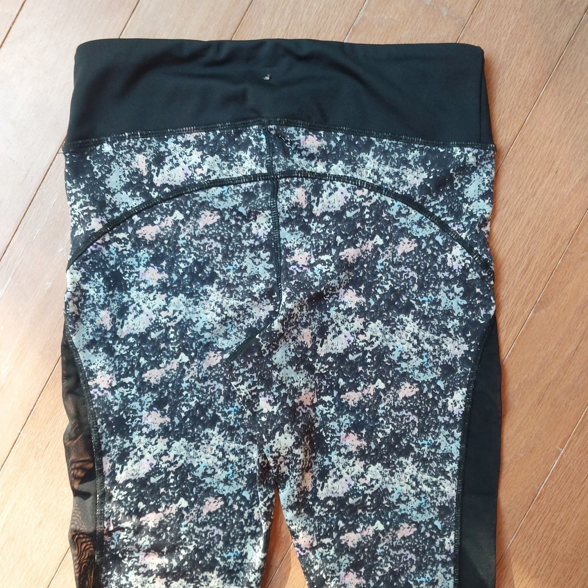 RBX Active Black Multi Floral Spritz Print Mesh Panel Leggings 5