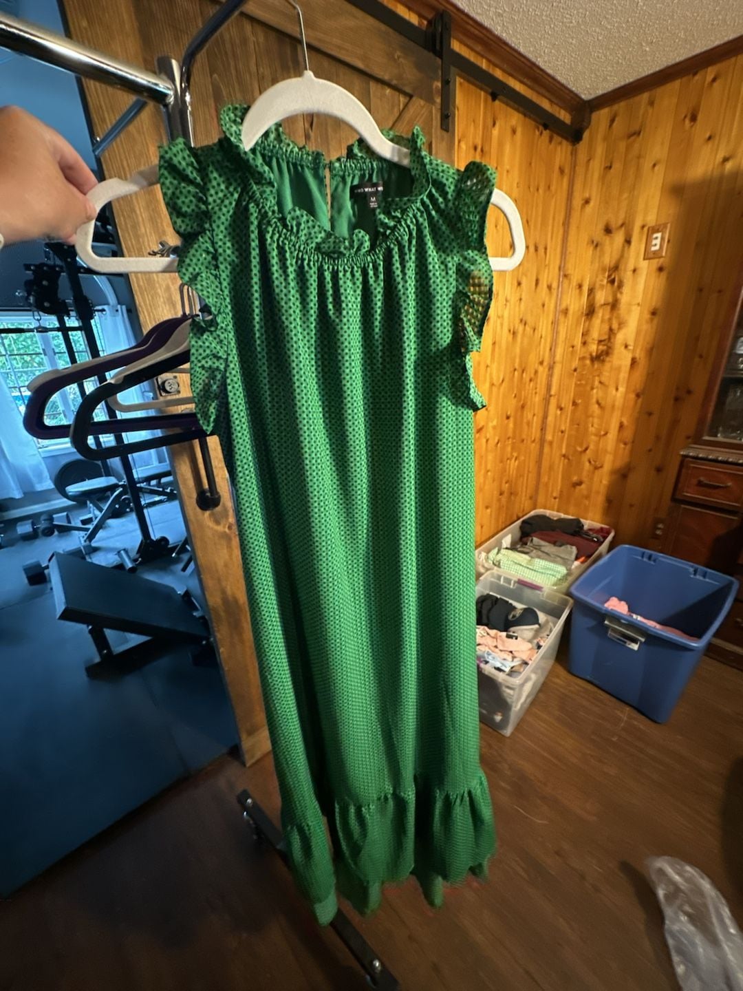 Who What Wear Green Polka Dot Ruffle Midi Dress Size M 2