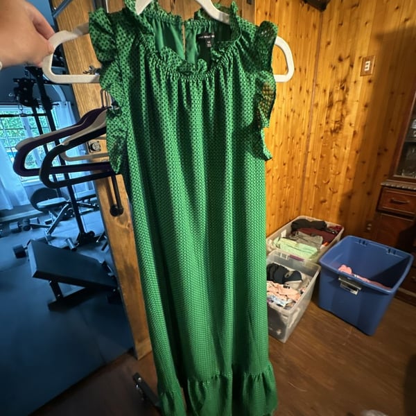Who What Wear Green Polka Dot Ruffle Midi Dress Size M