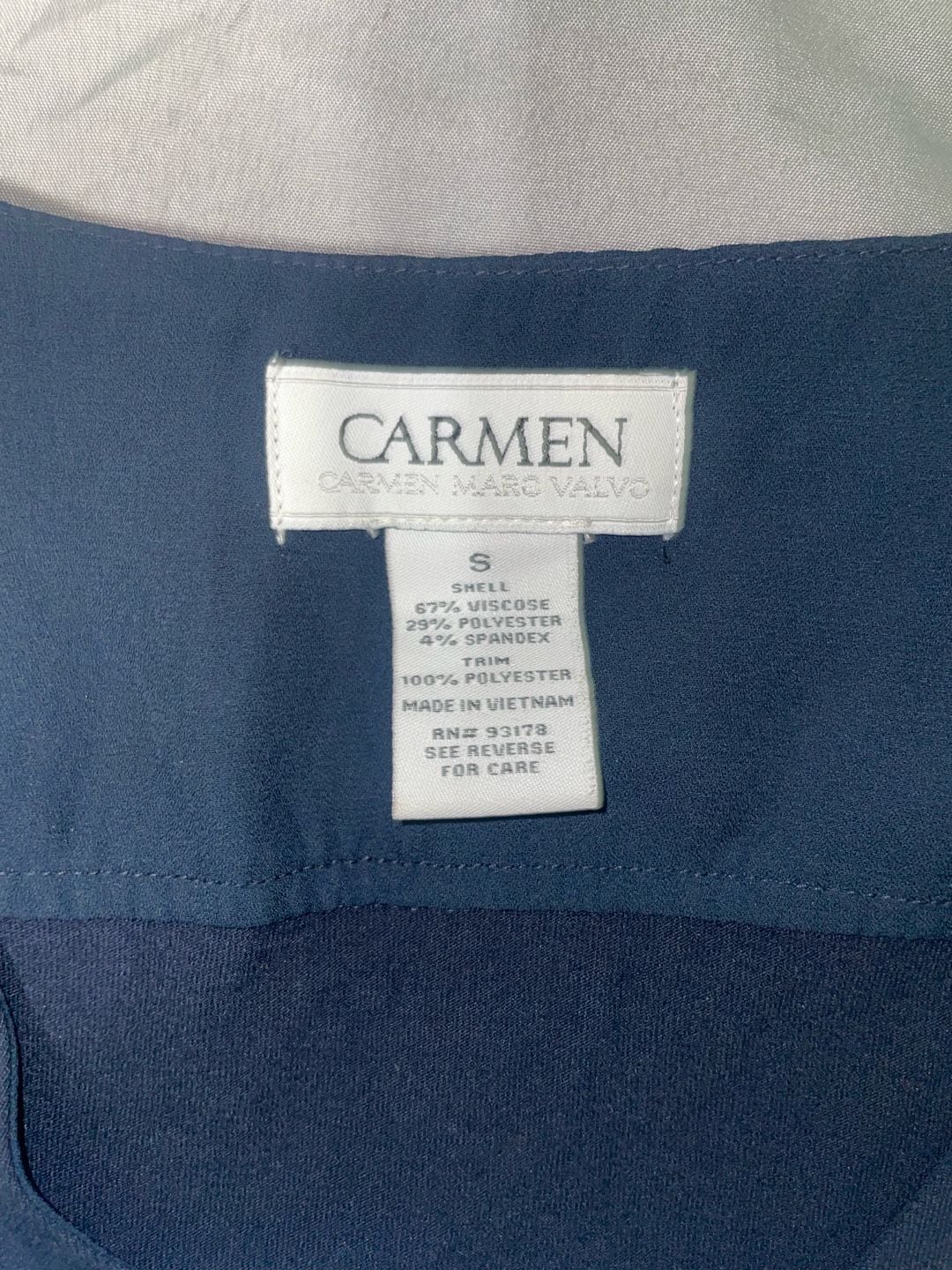 Carmen Marc Valvo Navy Blue V-Neck Button-Down Blouse 3