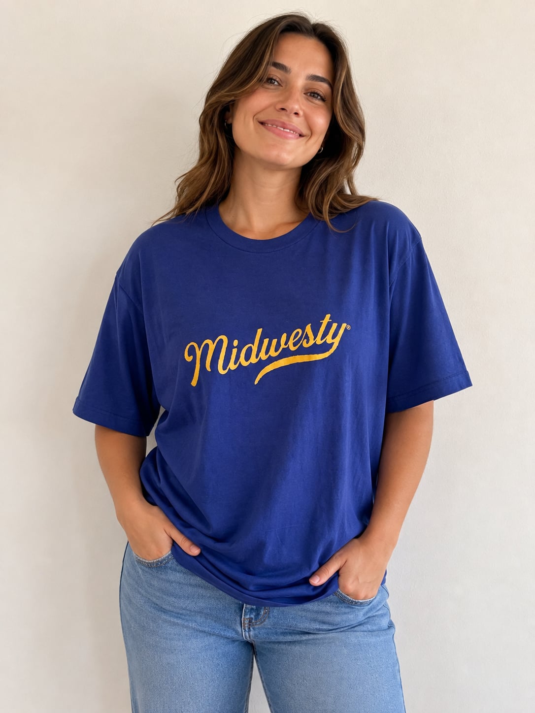 Women’s Midwest Girl “Midwesty” Script Graphic T-Shirt Royal Blue Large 2