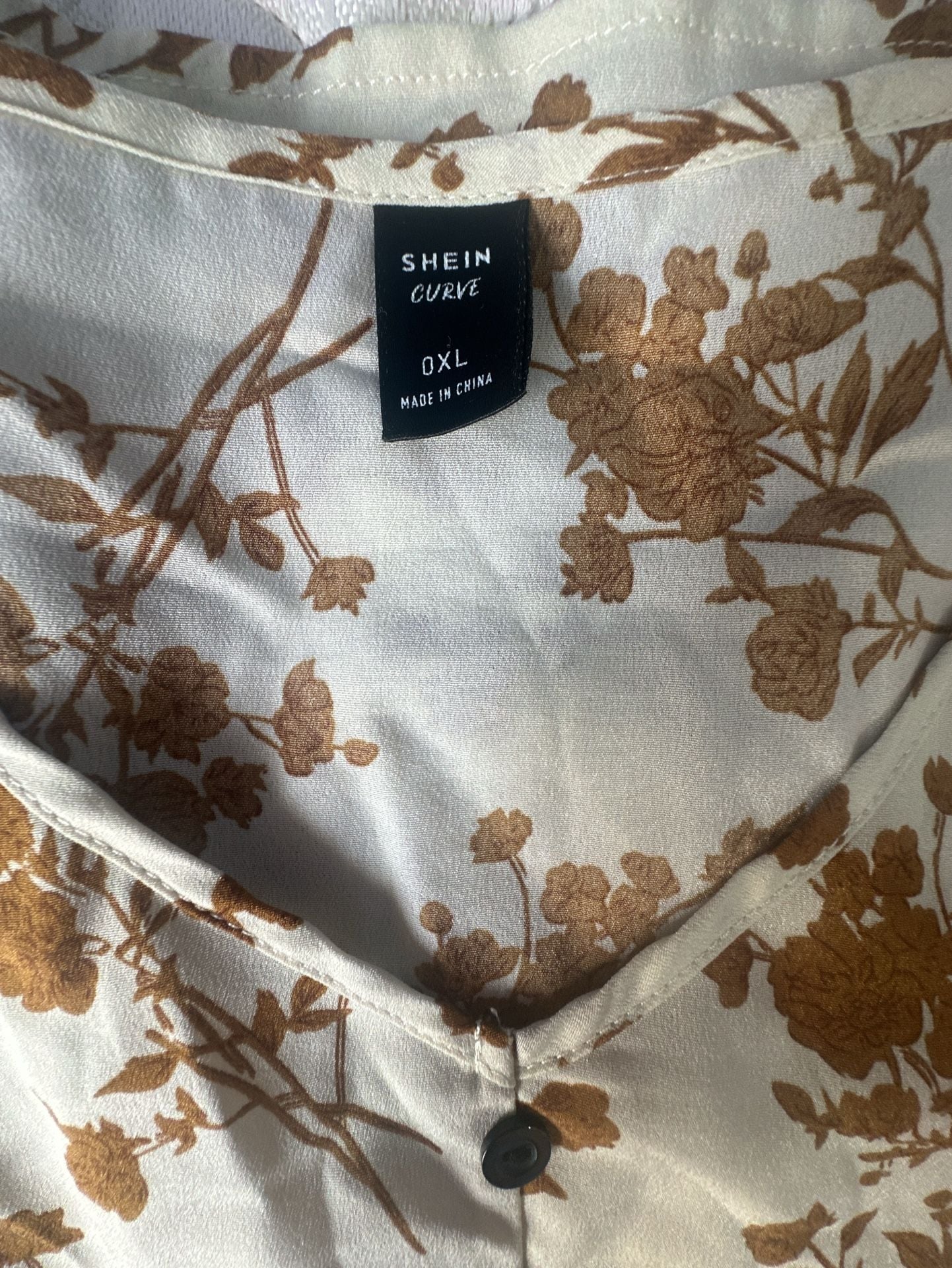 Shein Curve Plus Size Split Neck Button Front Floral Print Tiered Peplum Blouse 0XL 7