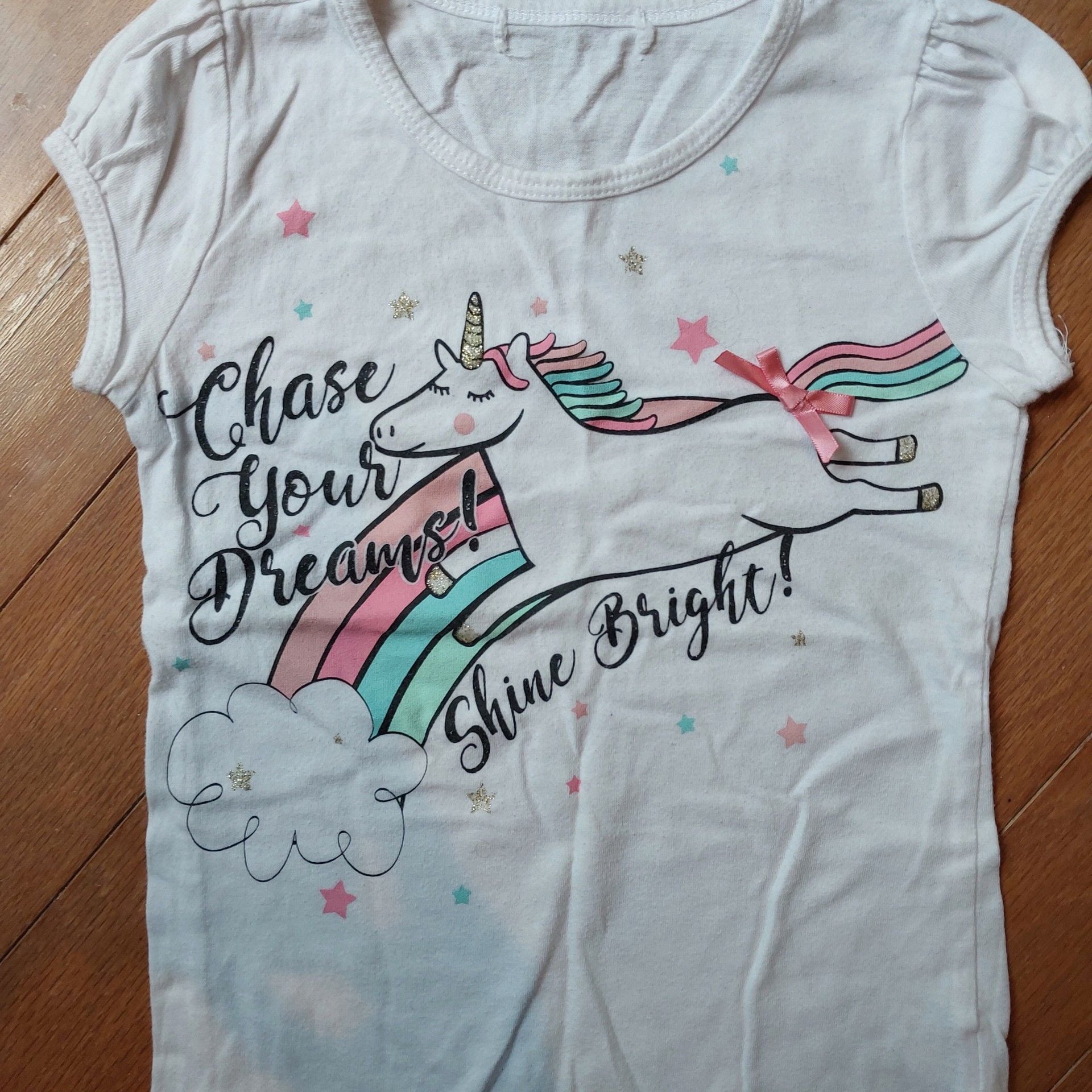 Girls White Short Sleeve Unicorn Graphic T-Shirt 4