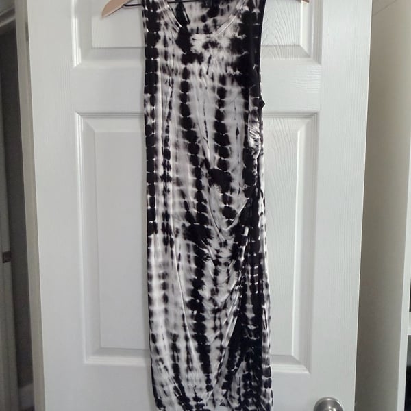 Fifteen Twenty Black and White Tie Dye Ruched Midi Tank Dress Size L