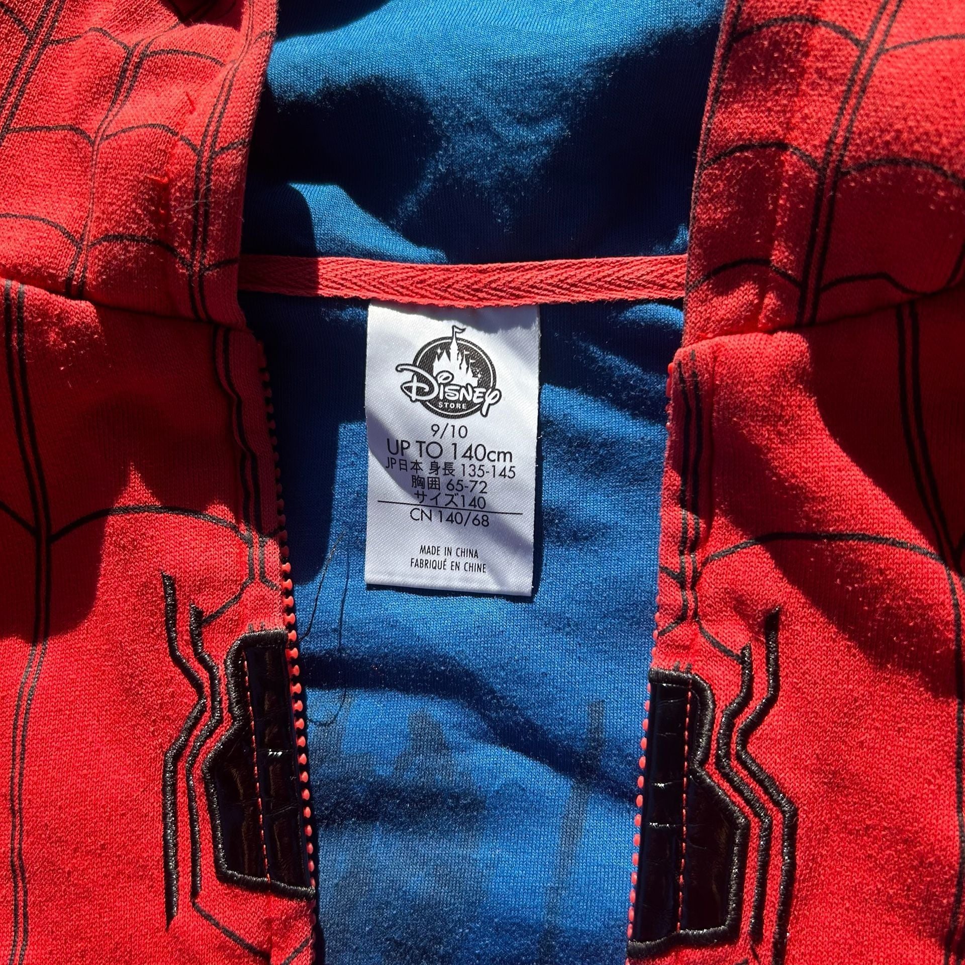 Disney Store Marvel Spider-Man Full Zip Costume Hoodie Size 9/10 3