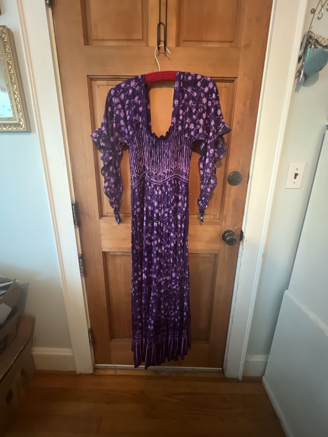Lotus Traders Batik Smocked Cottagecore Ruffle Bell Sleeves Maxi Dress 2