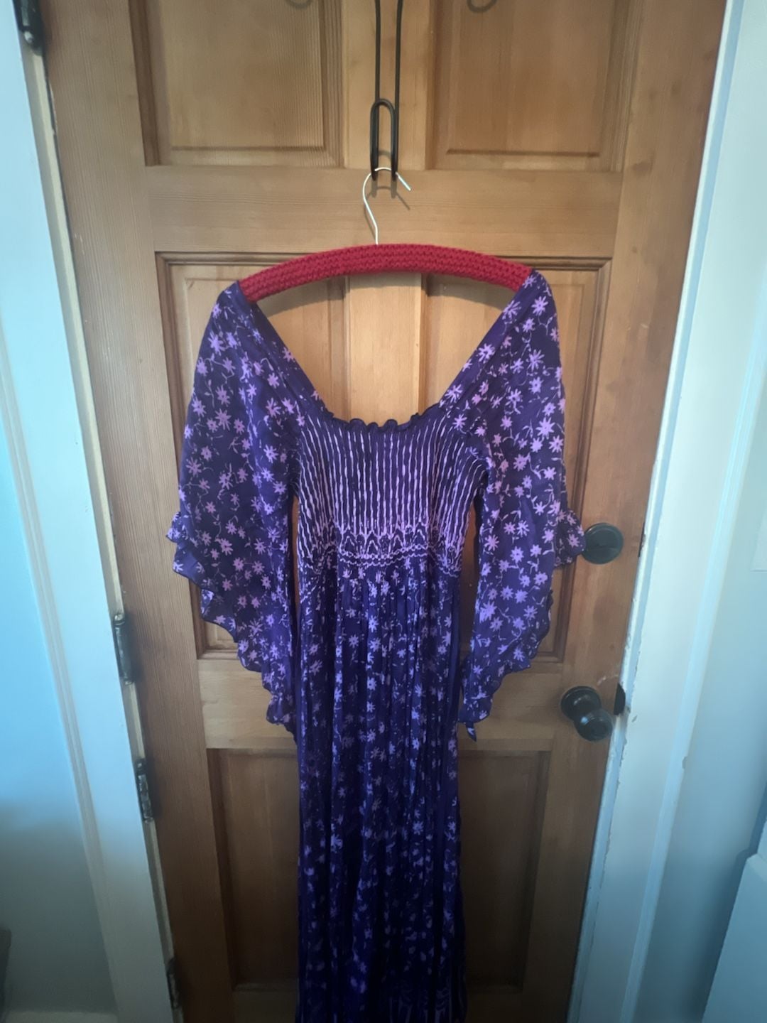 Lotus Traders Batik Smocked Cottagecore Ruffle Bell Sleeves Maxi Dress 3