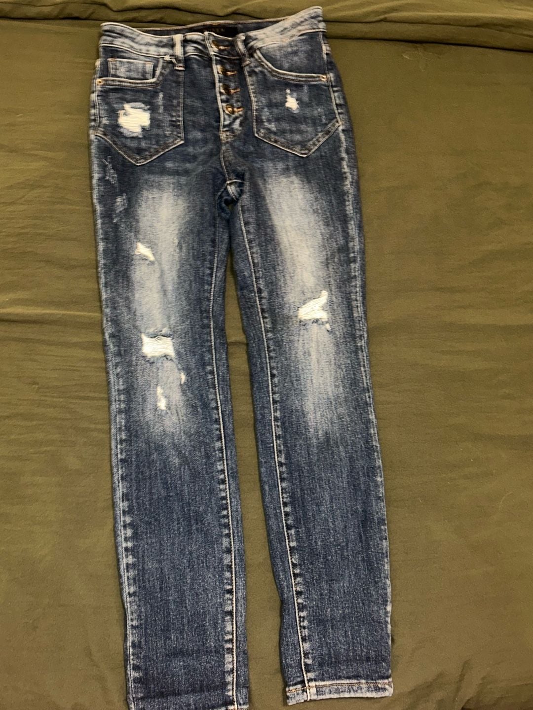 Risen High Waist Distressed Skinny Jeans 2