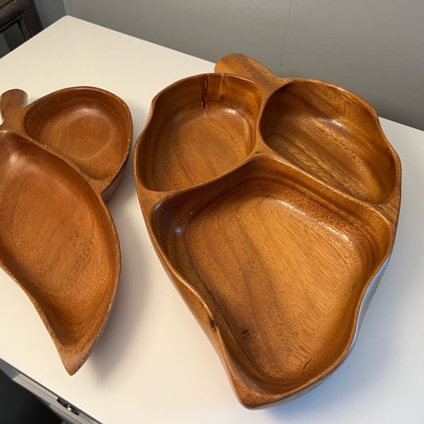 Vintage Monkey Pod Wood 3-Section Serving Tray Set