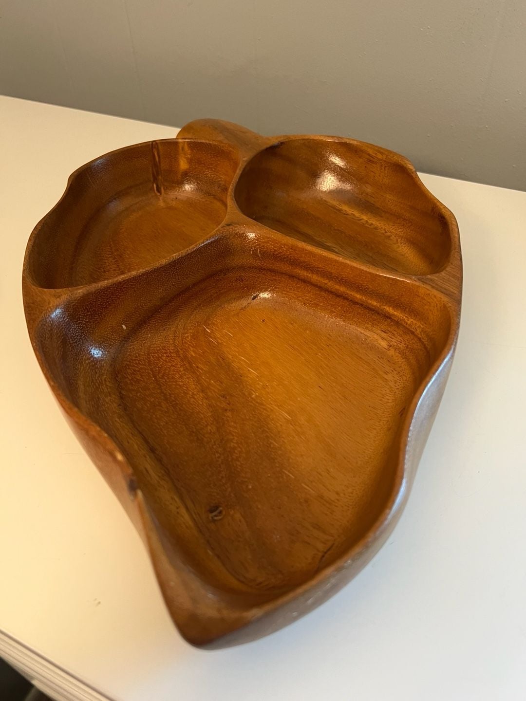Vintage Monkey Pod Wood 3-Section Serving Tray Set 7