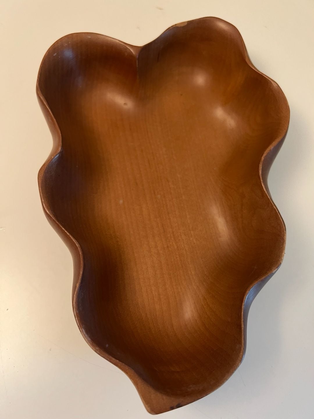 Woodward Hand Carved Wood Leaf Bowl, Mid Century Modern, Made in Japan 1