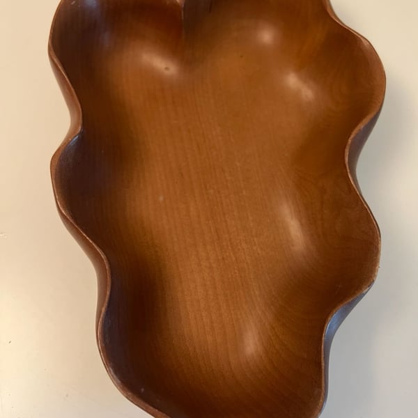 Woodward Hand Carved Wood Leaf Bowl, Mid Century Modern, Made in Japan