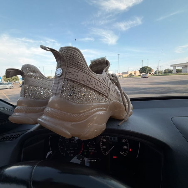 Steve Madden Maxima Rhinestone Tan Beige Chunky Sneaker