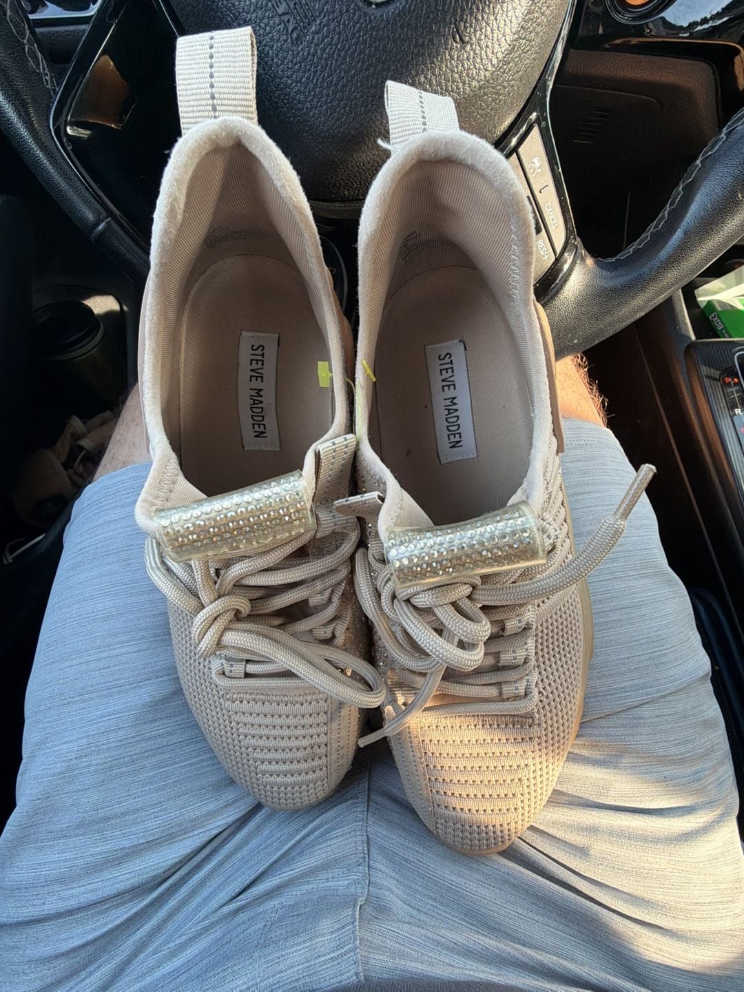 Steve Madden Maxima Rhinestone Tan Beige Chunky Sneaker 4