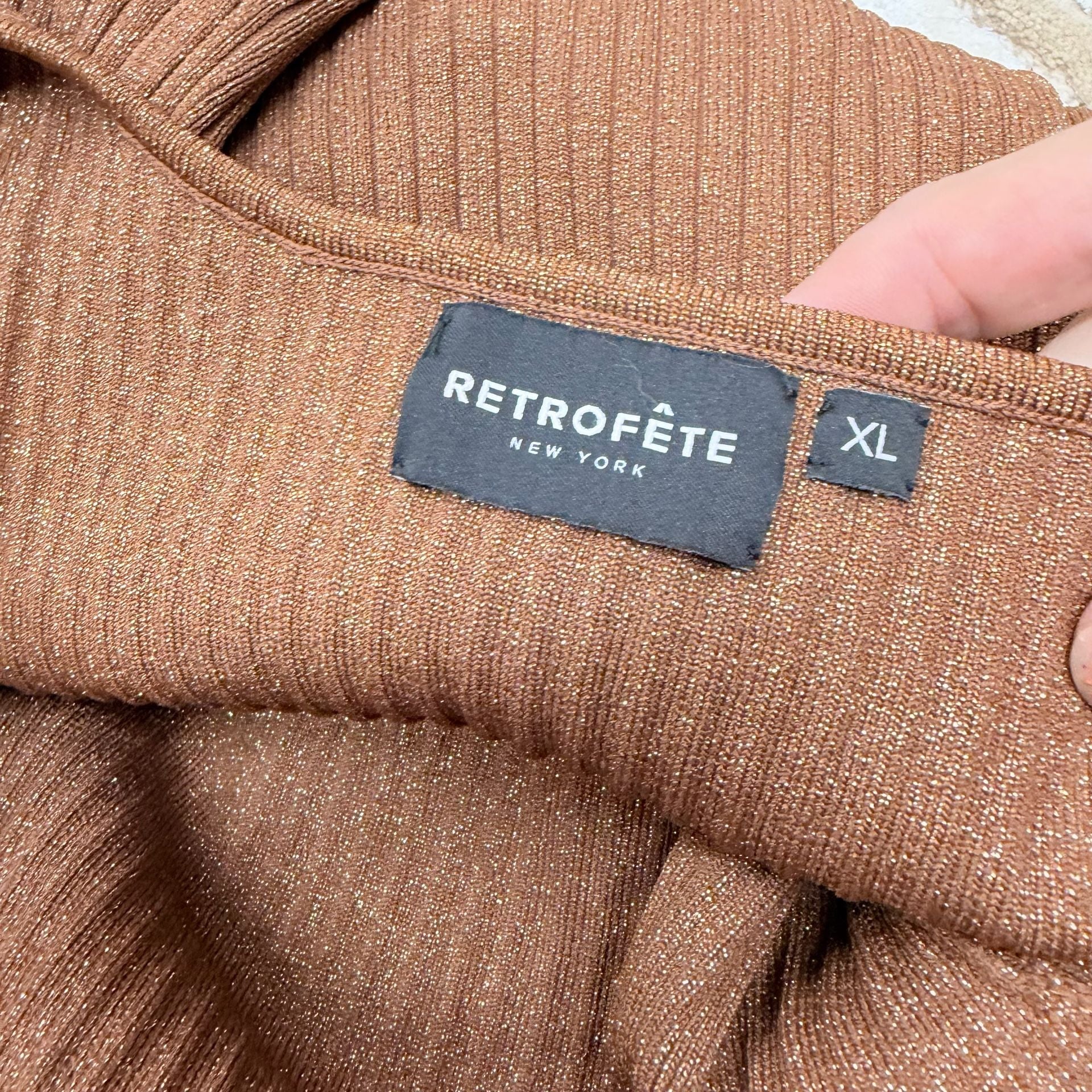 XL Retrofête Matson Knit Dress in Metallic Hazelnut 2
