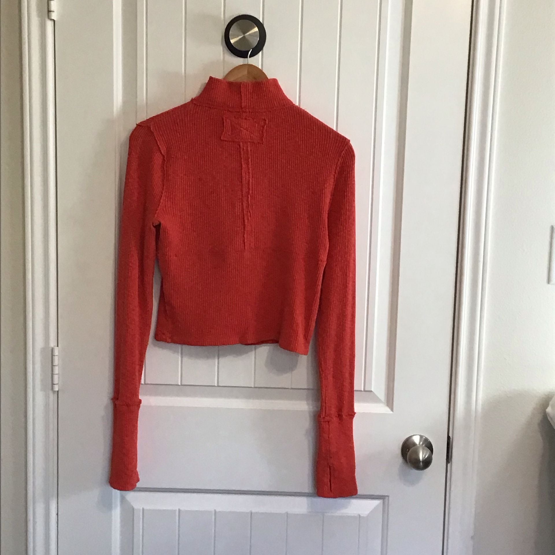 We The Free People Midnight Half Zip High Risk Red Ribbed Cropped Top Small 3