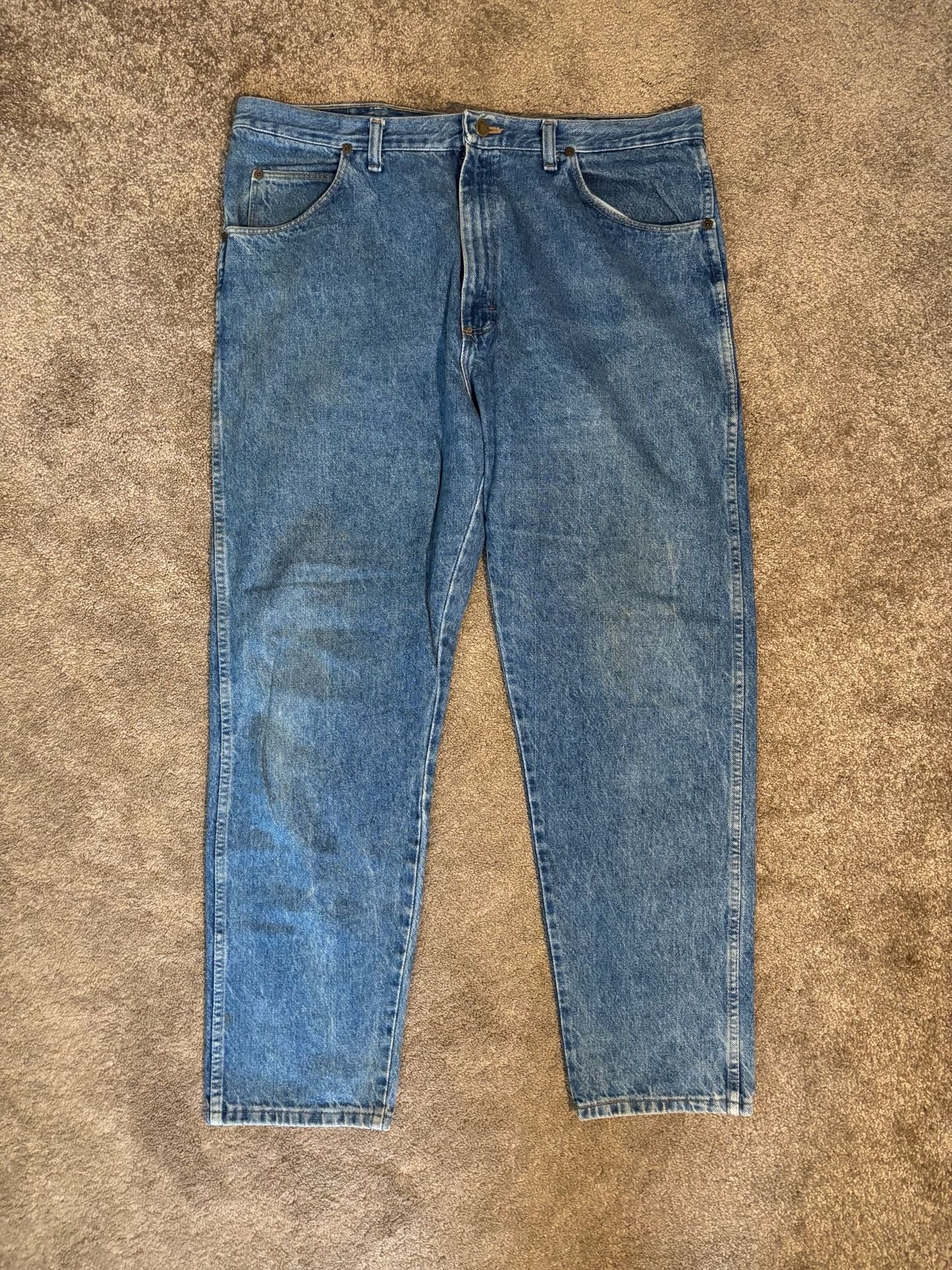 Vintage 90s Wrangler Jeans Mens 38x32 Made USA Blue Denim Relaxed Fit Workwear 2