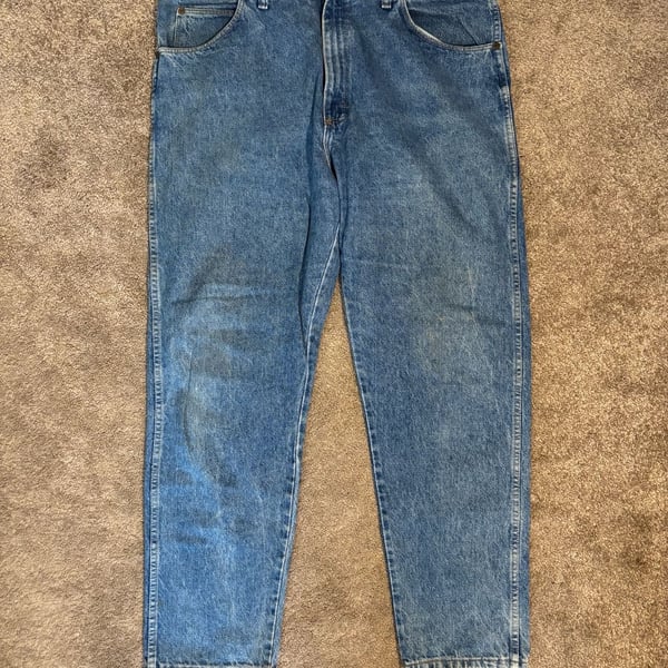 Vintage 90s Wrangler Jeans Mens 38x32 Made USA Blue Denim Relaxed Fit Workwear