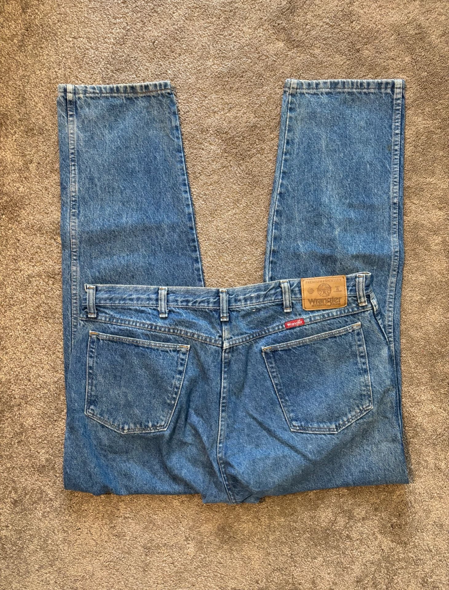 Vintage 90s Wrangler Jeans Mens 38x32 Made USA Blue Denim Relaxed Fit Workwear 8