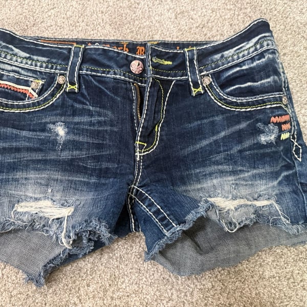 Rock Revival Celine H50 Distressed Embroidered Denim Cut Off Shorts