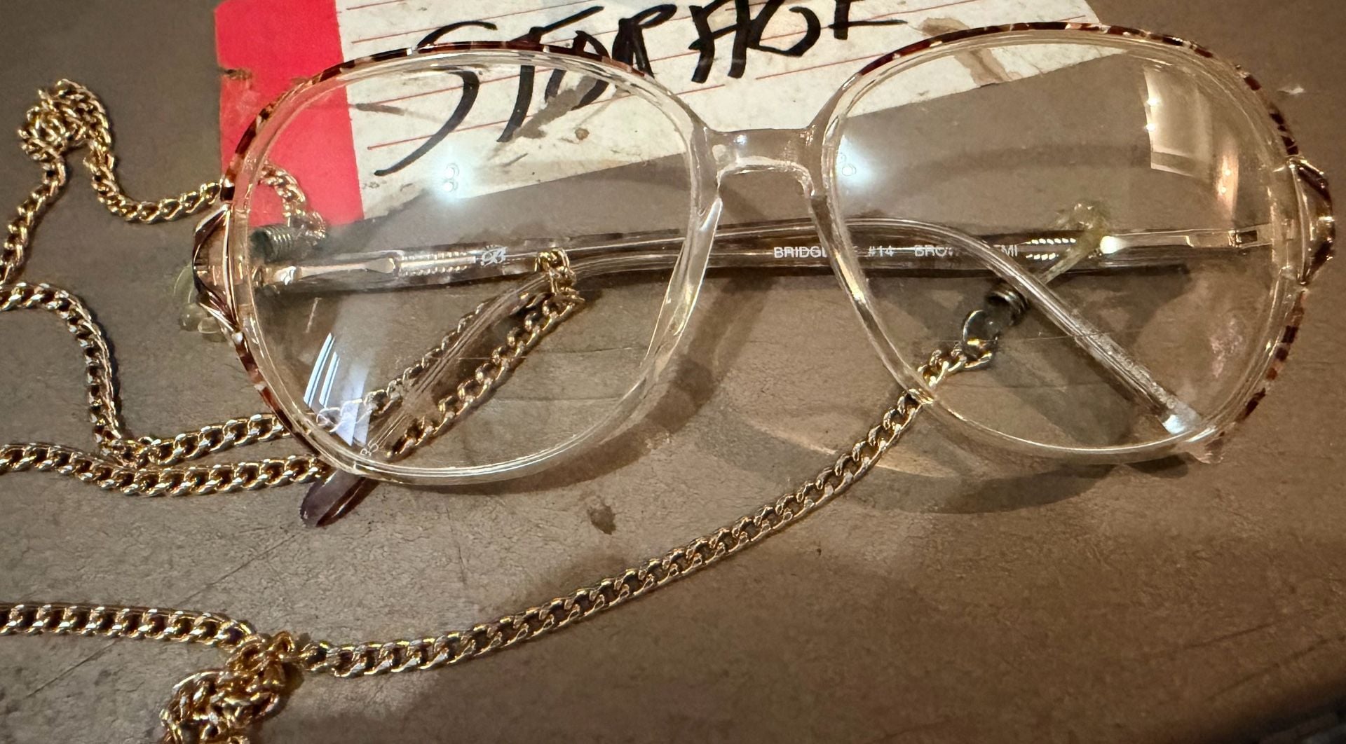 Vintage Clear and Tortoiseshell Oversized Eyeglasses with Gold Chain 2