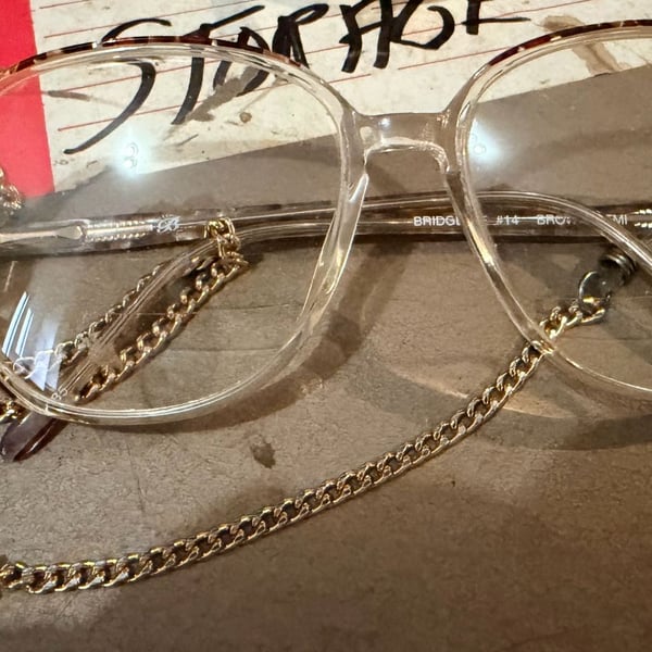 Vintage Clear and Tortoiseshell Oversized Eyeglasses with Gold Chain