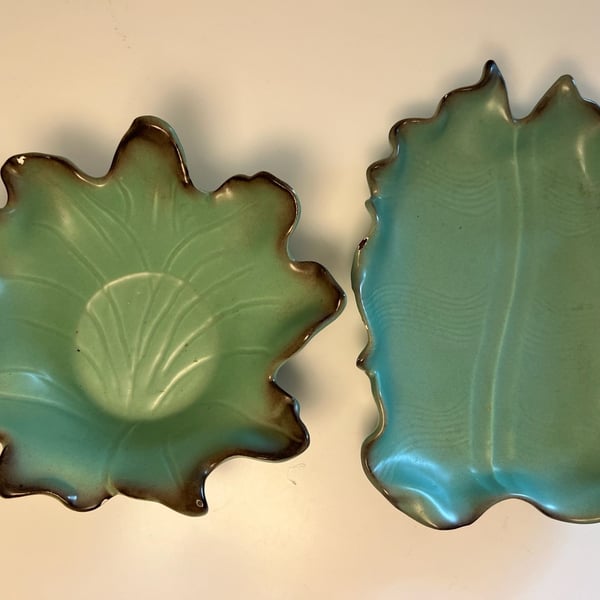 Original Johannes Brahm No. 10 Mint Green Trinket Dish & Leaf Bowl Vintage