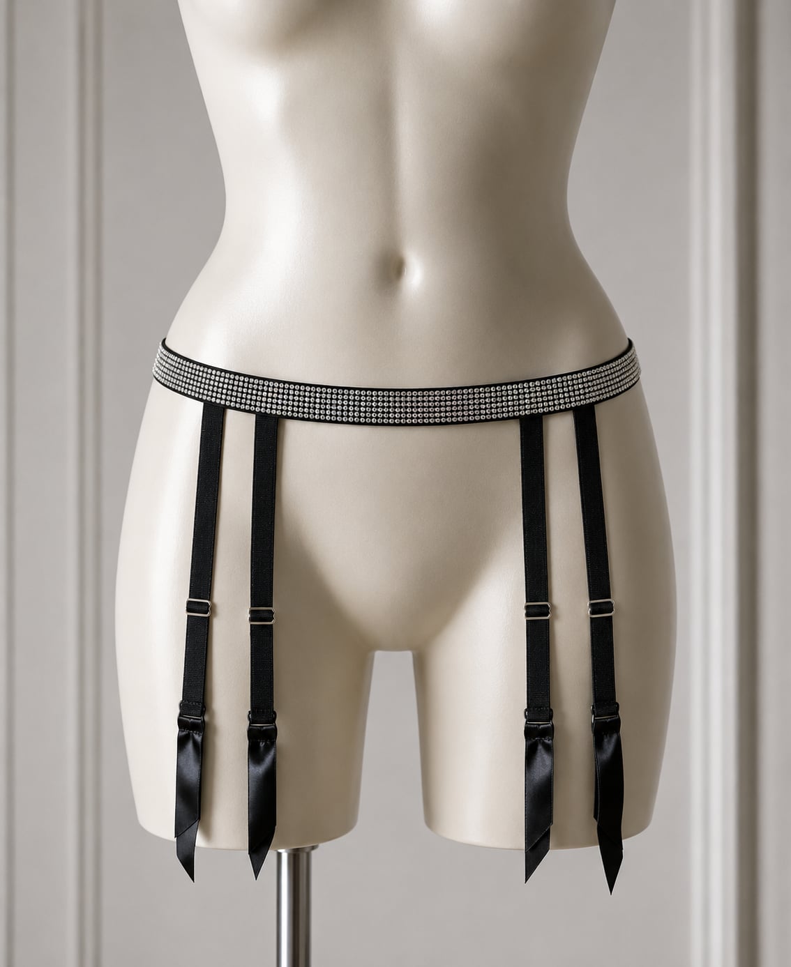 Victoria's Secret Very Sexy Black Rhinestone Shine Strap Garter Belt 1