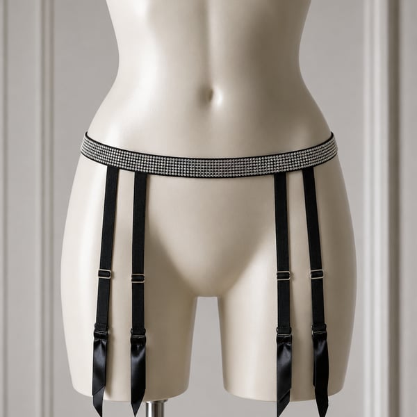 Victoria's Secret Very Sexy Black Rhinestone Shine Strap Garter Belt